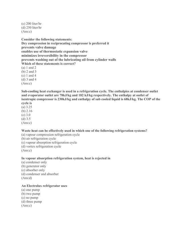 Refrigeration and air conditioning mcq questions converted