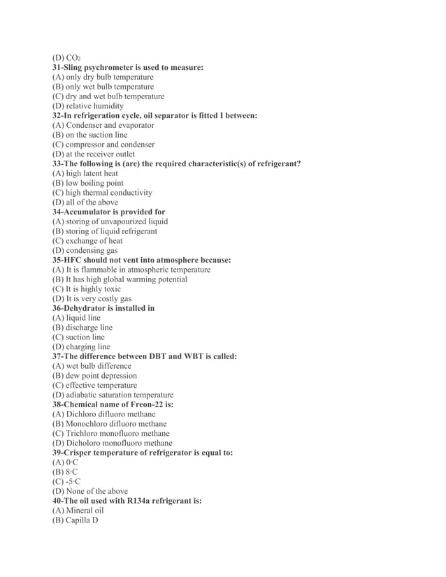 Refrigeration and air conditioning mcq questions converted
