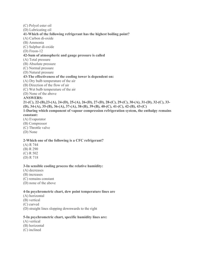 Refrigeration and air conditioning mcq questions converted
