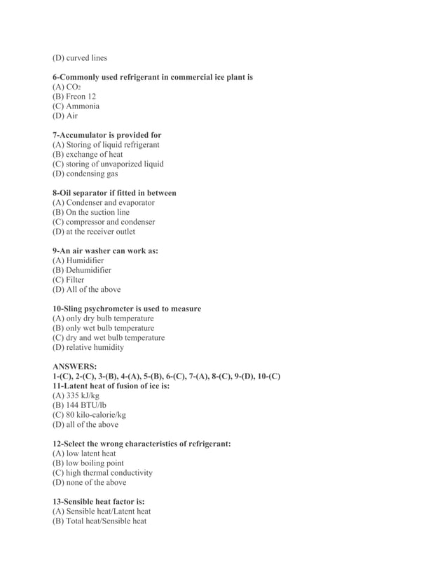 Refrigeration and air conditioning mcq questions converted