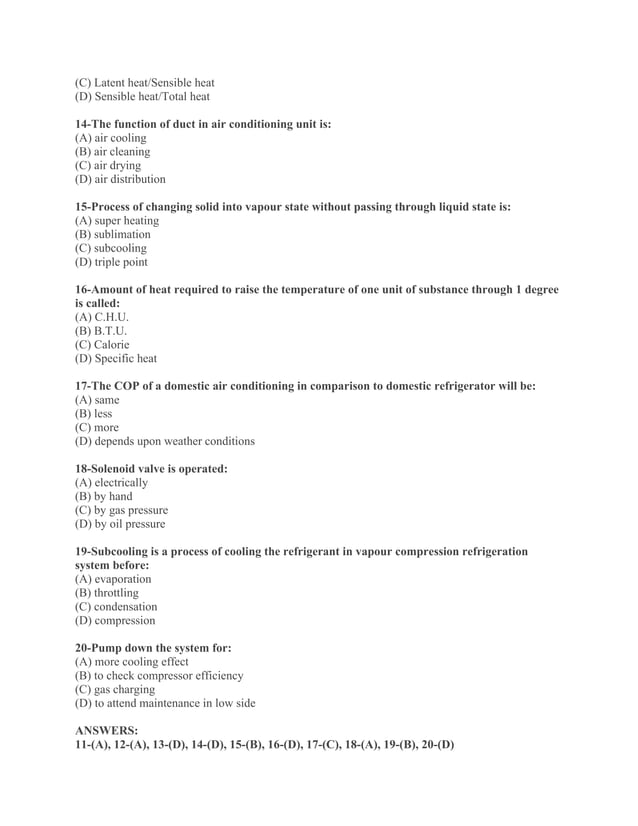 Refrigeration and air conditioning mcq questions converted