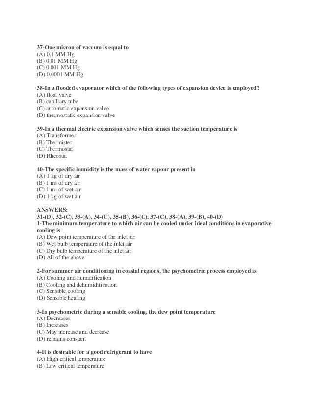 Refrigeration and air conditioning mcq questions converted