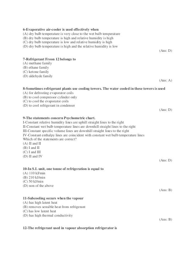 Refrigeration and air conditioning mcq questions converted