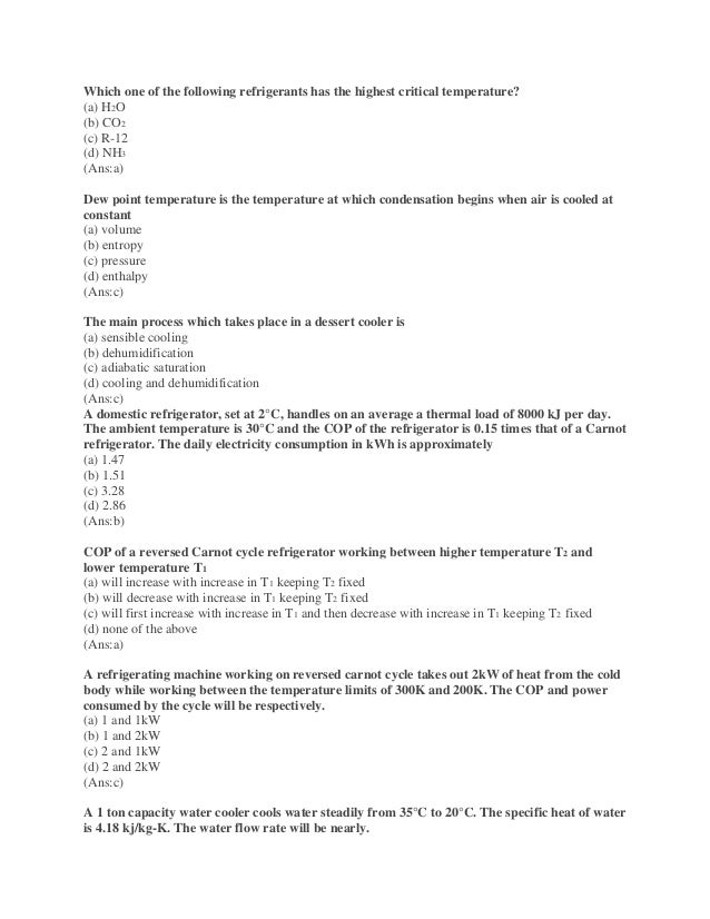 Refrigeration and air conditioning mcq questions converted