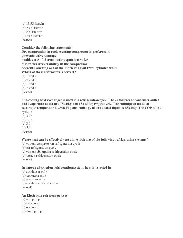 Refrigeration and air conditioning mcq questions converted