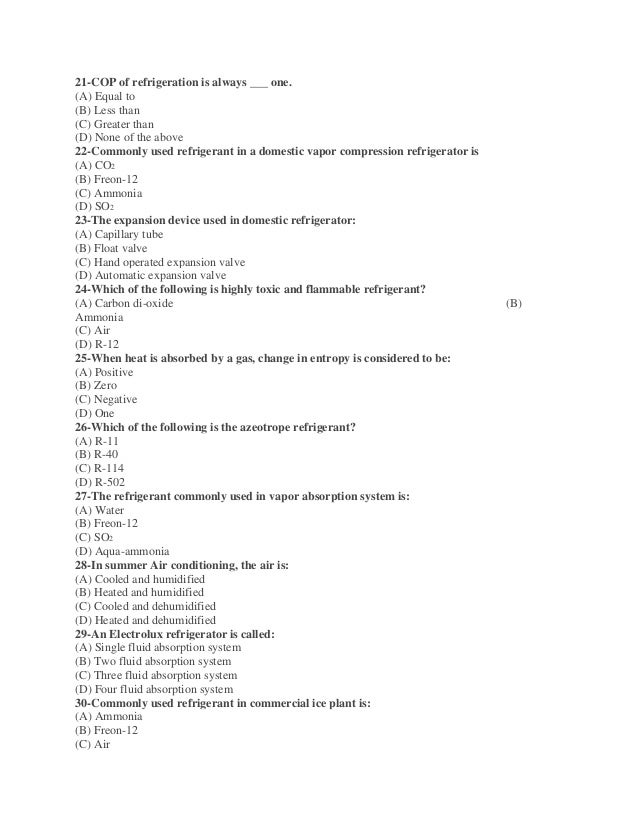 Refrigeration and air conditioning mcq questions converted