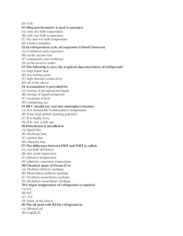 Refrigeration and air conditioning mcq questions converted