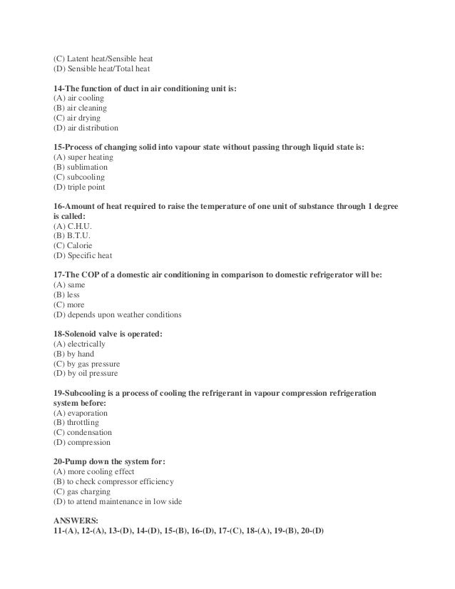 Refrigeration and air conditioning mcq questions converted