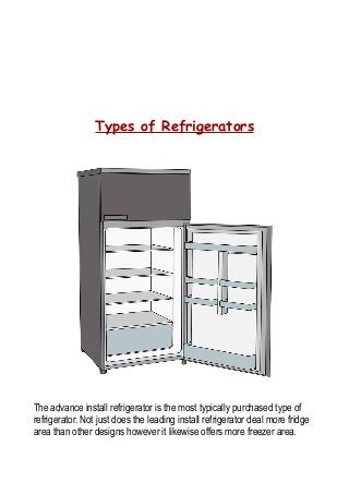 Types of Refrigerators
The advance install refrigerator is the most typically purchased type of
refrigerator. Not just does the leading install refrigerator deal more fridge
area than other designs however it likewise offers more freezer area.
 