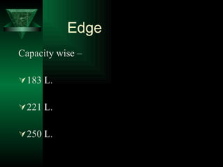 Edge Capacity wise – 183 L. 221 L. 250 L.  