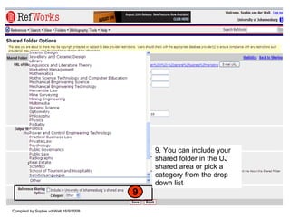 9. You can include your shared folder in the UJ shared area or pick a category from the drop down list 9 