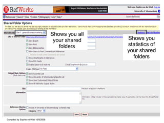 Shows you all your shared folders Shows you statistics of your shared folders 