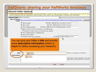 Refworks Database View Ref Share – Sharing Your Ref Works Database | PPT