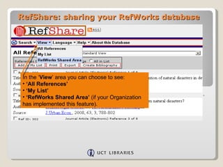 Refworks Database View Ref Share – Sharing Your Ref Works Database | PPT