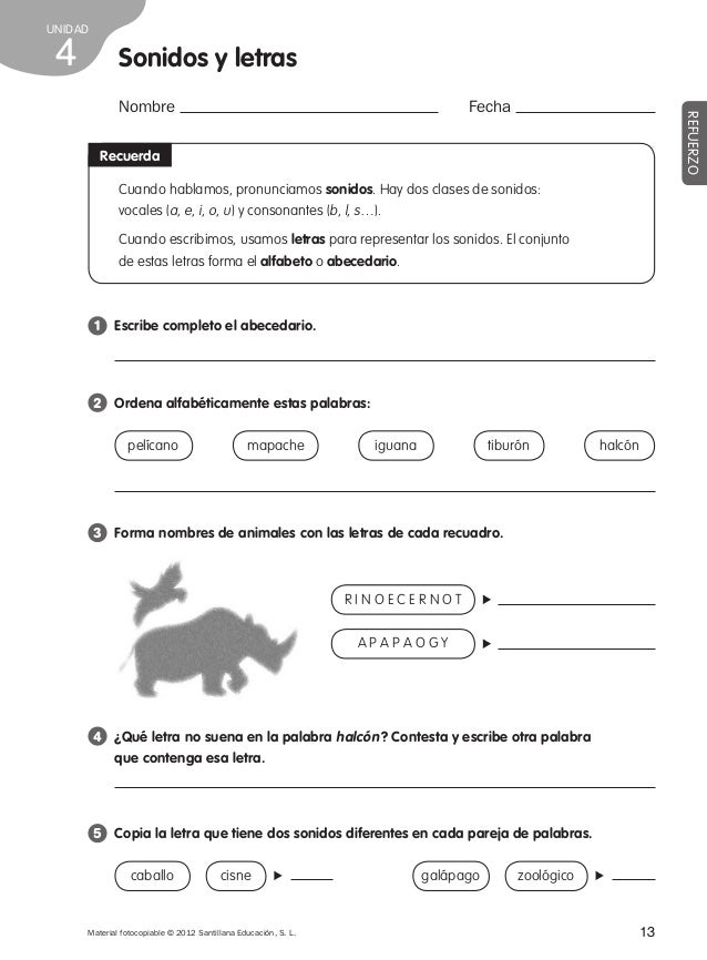 Sonidos Y Letras 3 Primaria Refuerzo lengua 3º Santillana