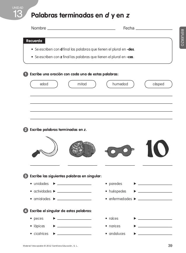 Resultado de imagen de ficha palabras que terminan en z