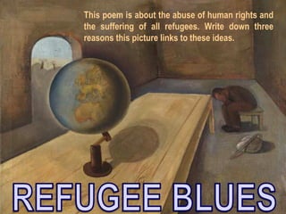 This poem is about the abuse of human rights and
the suffering of all refugees. Write down three
reasons this picture links to these ideas.
 