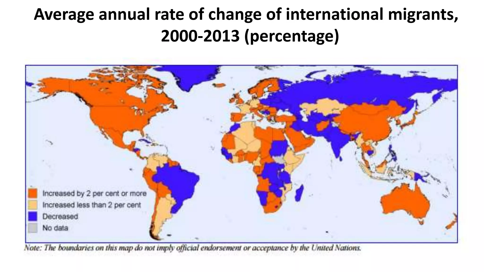 Average annual rate of change of international migrants,
2000-2013 (percentage)
 
