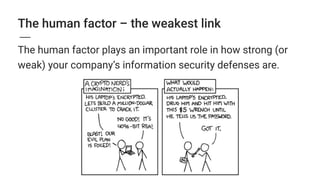 The human factor – the weakest link
The human factor plays an important role in how strong (or
weak) your company’s information security defenses are.
 