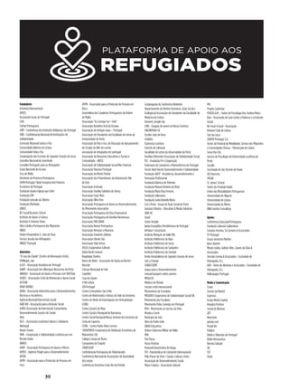 30
Fundadores
Amnistia Internacional
APGES
Associação Guias de Portugal
CAIS
Cáritas Portuguesa
CIRP - Conferência dos Institutos Religiosos de Portugal
CNIS - Confederação Nacional de Instituições de
Solidariedade
Comissão Nacional Justiça e Paz
Comunidade Islâmica de Lisboa
Comunidade Vida e Paz
Congregação das Escravas do Sagrado Coração de Jesus
Conselho Nacional de Juventude
Conselho Português para os Refugiados
Corpo Nacional de Escutas
Cruz de Malta
Doroteias da Província Portuguesa
EAPN Portugal / Rede Europeia Anti Pobreza
Escoteiros de Portugal
Fundação Ajuda à Igreja que Sofre
Fundação EDP
Fundação Gonçalo da Silveira
Fundação Montepio
GRACE
IES Social Business School
Instituto de Apoio à Criança
Instituto P. António Vieira
Obra Católica Portuguesa das Migrações
OIKOS
Ordem Hospitaleira S. João de Deus
Serviço Jesuíta aos Refugiados
UNICEF Portugal
Aderentes
"A Casa da Cidade" (Centro de Renovação Cristã)
100Negas, Lda
A.B.P. - Associação Brasileira de Portugal
AANP - Associação dos Albergues Nocturnos do Porto
ABRAÇO - Associação de Apoio a Pessoas com VIH/Sida
ACRAS - Associação Cristã de Reinserção e Apoio Social
ACTUAR
ADAV AVEIRO
ADRA - Associação Adventista para o Desenvolvimento,
Recursos e Assistência
Agência Nacional Intervenção Social
AGIR XXI - Associação para a Inclusão Social
AJPAS-Associação de Intervenção Comunitária,
Desenvolvimento Social e de Saúde
Akto
ALCC - Associação Lusofonia Cultura e Cidadania
Alphappl
Alvaro Soares
AMU - Cooperação e Solidariedade Lusófona por um
Mundo Unido
ANIVEC
APAV - Associação Portuguesa de Apoio à Vitima
APDES - Agência Piaget para o Desenvolvimento
APEDI
APPR - Associação para a Protecção de Pessoas em
risco
APPR - Associação para a Protecção de Pessoas em
Risco
Assembleia dos Cavaleiros Portugueses da Ordem
de Malta
Associação "Eu Consigo Ser + Feliz"
Associação Bandeira Azul da Europa
Associação de Antigas Guias – Portugal
Associação de Estudantes da Faculdade de Letras da
Universidade do Porto
Associação de Pais e Enc. de Educação do Agrupamento
de Escolas do Alto do Lumiar
associação de refugiados em portugal
Associação de Respostas Educativas e Sociais à
Comunidade - ARESC
Associação de Solidariedade Social Mão Fraterna
Associação Dianova Portugal
Associação do Monte Pedral
Associação dos Proprietários da Urbanização Vila
de Este
Associação Estímulo
Associação Família Solidária de Oeiras
Associação Fazer Mais
Associação Olho Vivo
Associação Portuguesa de Apoio ao Desenvolvimento
do Movimento Associativo
Associação Portuguesa de Ética Empresarial
Associação Portuguesa de Famílias Numerosas
Associação PRO BONO
Associação Remar Portuguesa
Associação Renovar a Mouraria
Associação Tradições Globais
Associação Utente São
Associação Vida Activa
ATLAS-Cooperativa Cultural
Aylan Kurdi Caravan
Bagabaga Studios
Banco do Bebé - Associação de Ajuda ao Recém-
Nascido
Câmara Municipal de Fafe
Capitólio
Casa do Gaiato
CCVA Lisboa
CDI Portugal
Centro Comunitário São Cirilo
Centro de Reformados e Idosos do Vale da Amoreira
Centro em Rede de Investigação em Antropologia
(CRIA)
Centro Social 6 de Maio
Centro Social e Paroquial de Barcarena
Centro Social Paroquial Nossa Senhora da Conceição da
Costa da Caparica
CEPAC - Centro Padre Alves Correia
COHAEMATO-Cooperativa de Habitação Económica de
Matosinhos CRL
Colégio Campo de Flores
Companhia do Chapitô
CONFECOOP
Confederação Portuguesa do Voluntariado
Conferência Nacional de Associações de Apostolado
dos Leigos
Conferência Vicentina Cristo Rei da Portela
Congregação do Santíssimo Redentor
Departamento de Direitos Humanos, Ação Social e
Ecologia da Associação de Estudantes da Faculdade de
Medicina de Lisboa
Dynamic Jungle Lda
EJNS - Equipas de jovens de Nossa Senhora
ENCONTRAR+SE
Escolas João de Deus
eSolidar
Esperança Lusitana
Exército de Salvação
Faculdade de Letras da Universidade do Porto
Familias Diferentes Associação de Solidariedade Social
FEC - Fundação Fé e Cooperação
Federação de Campismo e Montanhismo de Portugal
Forum Abel Varzim Desenvolvimento e Solidariedade
Fundação ADFP - Assistência, Desenvolvimento e
Formação Profissional
Fundação Islâmica de Palmela
Fundação Manuel António da Mota
Fundação Maria Dias Ferreira
Fundação Salesianos
Fundação Santa Rafaela Maria
G.A.S.Porto - Grupo de Ação Social do Porto
Geração Tributos - Education & Media Solutions
GIRO HC
Graal
Green Temple
Igreja Evangélica Presbiteriana de Portugal
InPulsar | Associação
Instituto Marquês de Valle Flôr
Instituto Politécnico de Beja
Instituto Politécnico de Leiria
Instituto Politécnico de Santarém
Instituto Politécnico de Setúbal
Irmãs Hospitaleiras do Sagrado Coração de Jesus
Just a Change
LDBACCOUNT
Leigos para o Desenvolvimento
manuel joaquim santos pereira
MEDesTU
Médicos do Mundo
missão cristã internacional
Missionários da Consolata
MOSAICO-Cooperativa de Solidariedade Social CRL
Movimento dos Focolares
Movimento Pelos Consegs em Portugal
MSV - Movimento ao Serviço da Vida
Mundo a Sorrir
Município de Góis
Obra do Padre Grilo
ONGD Educafrica
Ordem Soberana Militar de Malta
PAR
Pari Passu
Passo Positivo
Pastoral Universitária de Braga
PCI - Paramédicos de Catástrofe Internacional
Pelo Prazer de Viver / Saúde, Cultura e Vida -
Associação de Desenvolvimento Social
Plano Criativo - Associação Cultural
PPL
Projeto Sustentar
PSICOD.A.M. - Centro de Psicologia Dra. Andrea Moniz
Raiz - Associação de Luta Contra a Pobreza e a Exclusão
Social
Re-Food 4 Good - Associação
Rotaract Club de Lisboa
Sair da Casca
SAKTHI Portugal, S.A.
Sector da Pastoral da Mobilidade, Serviço dos Migrantes
e Comunidades Étnicas - Patriarcado de Lisboa
Serve the City
Serviço de Psicologia da Universidade Lusófona do
Porto
Socialis
Sociedade de São Vicente de Paulo
SOS Racismo
SPEAK
St. James' School
Teatro da Trindade Inatel
União das Mutualidades Portuguesas
Universidade do Algarve
Universidade de Lisboa
Universidade do Minho
Will Creative Consulting
Apoios
Conferência Episcopal Portuguesa
Fundação Calouste Gulbenkian
Campos Ferreira, Sá Carneiro & Associados
EY Portugal
Grupo Jerónimo Martins
Ipsos Apeme
Morais Leitão, Galvão Teles, Soares da Silva &
Associados
Sérvulo Correia & Associados - Sociedade de
Advogados, R.L.
VdA - Vieira de Almeida e Associados - Sociedade de
Advogados, R.L.
Volkswagen Portugal
Media e Comunicação
Cision
Correio da Manhã
Expresso
Grupo Media Capital
Impulso Positivo
Jornal de Notícias
LIFT
Manchete
pjump.com
Portal Ver
Público
Rádio e Televisão de Portugal
Rádio Renascença
Revista Sábado
SIC
TSF
Visão
REFUGIADOS
PLATAFORMA DE APOIO AOS
REFUGIADOS
PLATAFORMA DE APOIO AOS
REFUGIADOS
PLATAFORMA DE APOIO AOS
REFUGIADOS
 