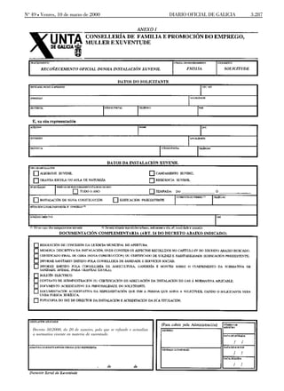 No 49 L Venres, 10 de marzo de 2000                                     DIARIO OFICIAL DE GALICIA   3.287




   Decreto 50/2000, do 20 de xaneiro, polo que se refunde e actualiza
   a normativa vixente en materia de xuventude.
 