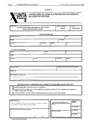 3.288        DIARIO OFICIAL DE GALICIA                                   No 49 L Venres, 10 de marzo de 2000




    Decreto 50/2000, do 20 de xaneiro, polo que se refunde e actualiza
    a normativa vixente en materia de xuventude.
 