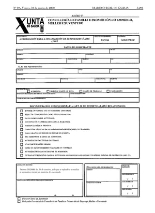 No 49 L Venres, 10 de marzo de 2000                                       DIARIO OFICIAL DE GALICIA   3.291




     Decreto 50/2000, do 20 de xaneiro, polo que se refunde e actualiza
     a normativa vixente en materia de xuventude.
 