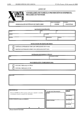 3.298         DIARIO OFICIAL DE GALICIA                                  No 49 L Venres, 10 de marzo de 2000




    Decreto 50/2000, do 20 de xaneiro, polo que se refunde e actualiza
    a normativa vixente en materia de xuventude.
 
