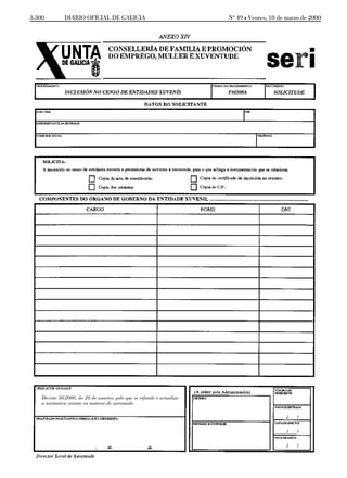 3.300         DIARIO OFICIAL DE GALICIA                                  No 49 L Venres, 10 de marzo de 2000




    Decreto 50/2000, do 20 de xaneiro, polo que se refunde e actualiza
    a normativa vixente en materia de xuventude.
 