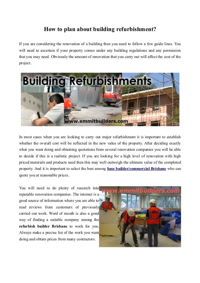 Refurbish builder brisbane How to plan about building refurbishment?