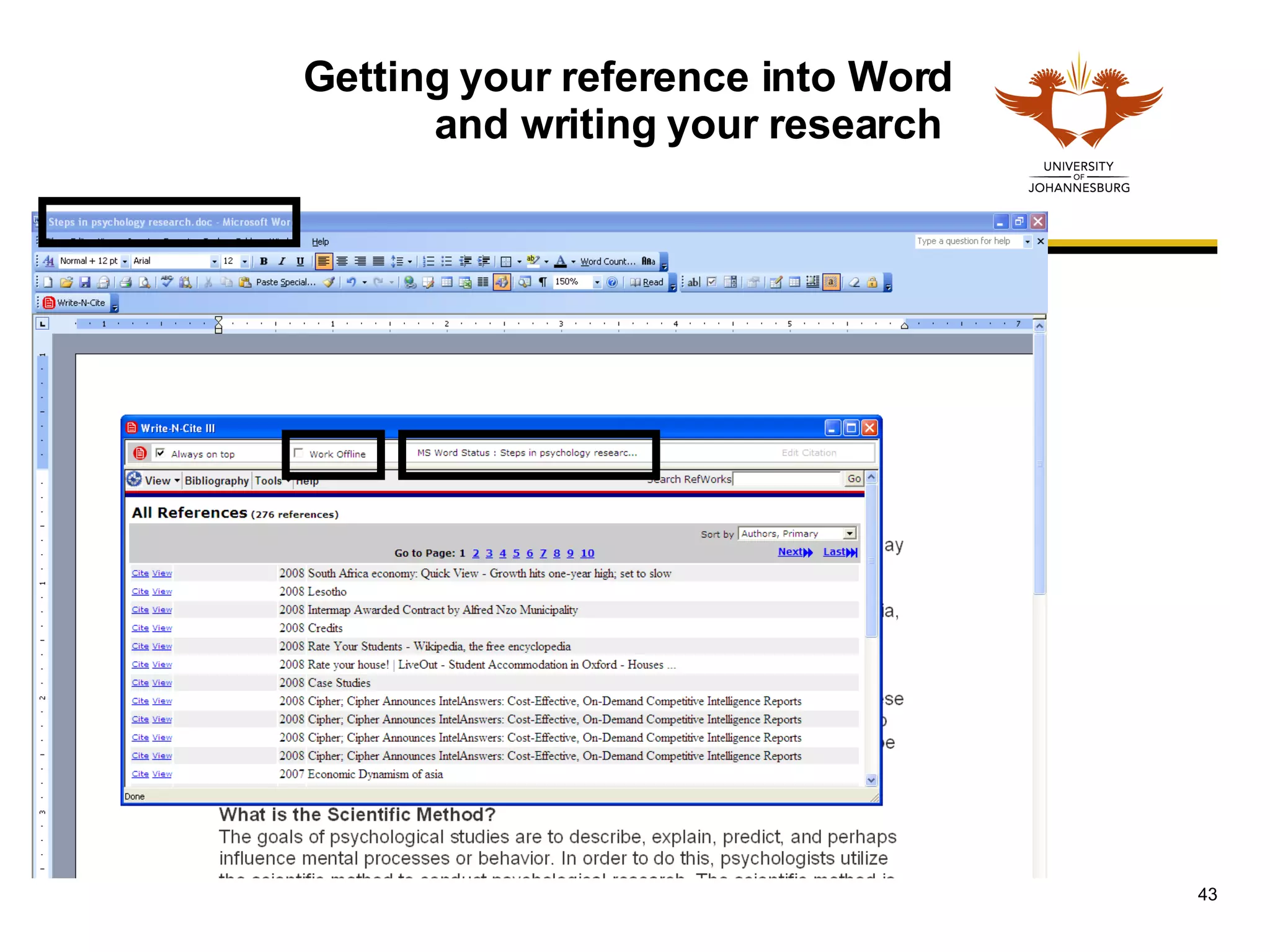 Getting your reference into Word and writing your research  