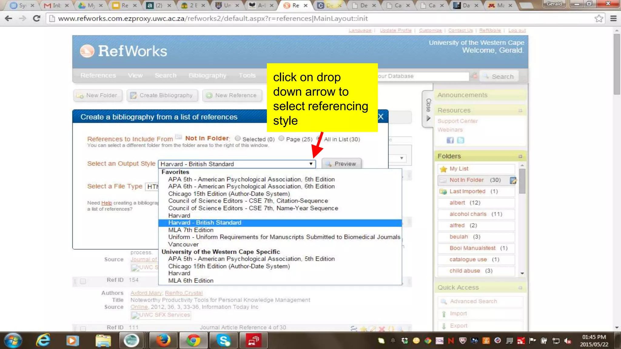 click on drop
down arrow to
select referencing
style
 