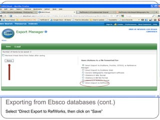 Exporting from Ebsco databases (cont.)Select items to be exported from you Folder list, then click on Export  icon (on right side)