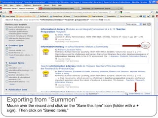 Searching “Summon”Search across all the libraries’ collections and resources with a keyword search.
