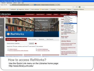 What we’ll cover today…Creating your own RefWorks accountExporting citations from online databasesCreating a bibliographyCreating in-text citationsWhere to go for more help