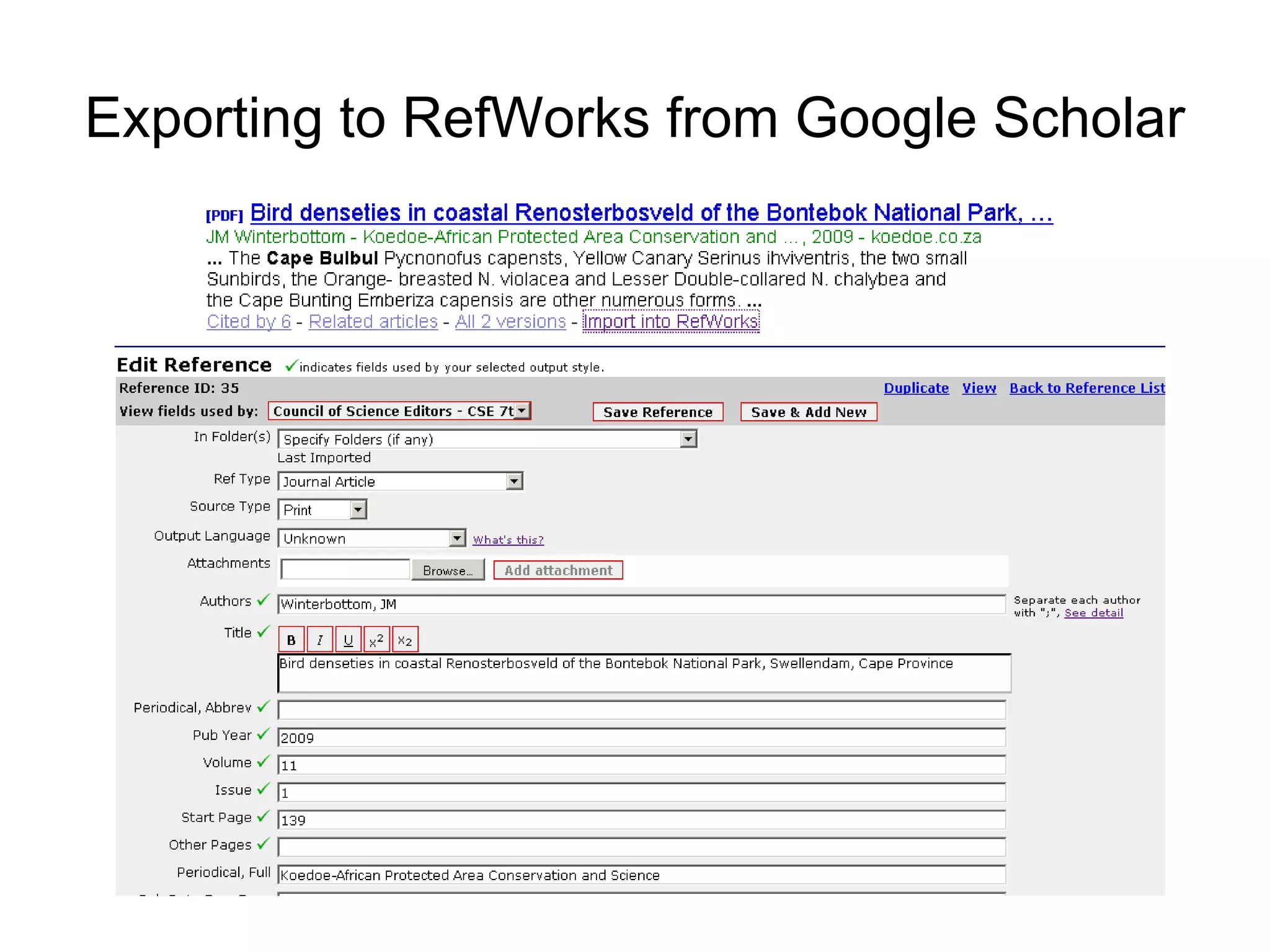 Exporting to RefWorks from Google Scholar 