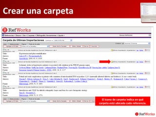 Crear una carpeta El icono de carpeta indica en qué carpeta está ubicada cada referencia. 