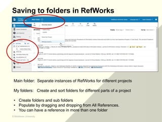 © Middlesex University
© Middlesex University
Saving to folders in RefWorks
Main folder: Separate instances of RefWorks fo...