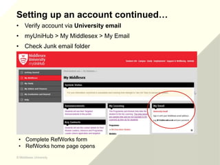 © Middlesex University
© Middlesex University
Setting up an account continued…
• Verify account via University email
• myU...