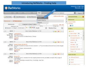 Introducing RefWorks - Finding help 
 
