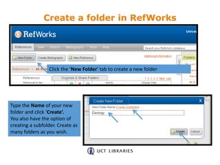 Sharing is a two step
process. First click on the
arrow to tell Refworks to
Share the folder, then
click on email this sha...
