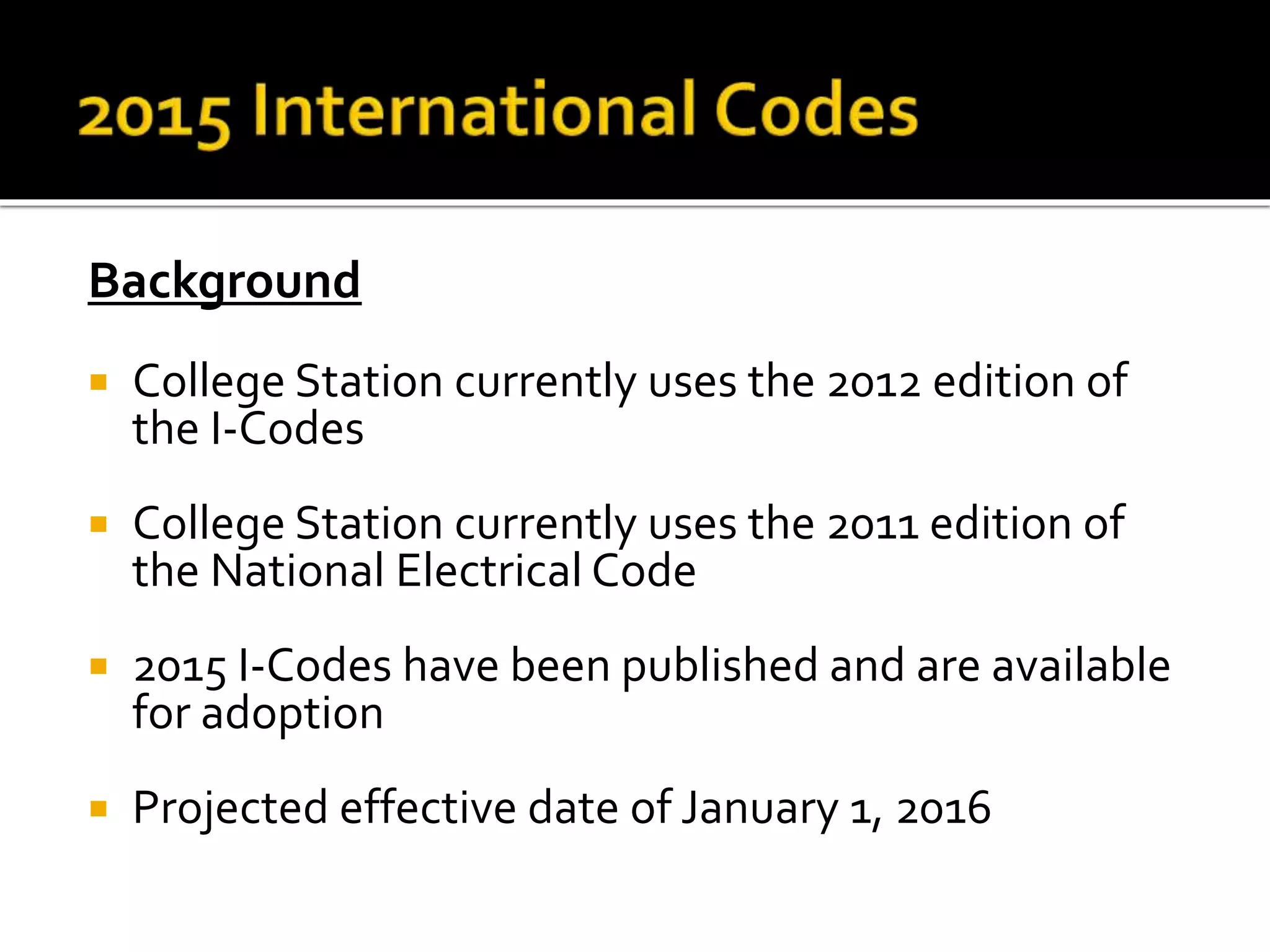 2015 International Codes, 2014 National Electrical Code PPT