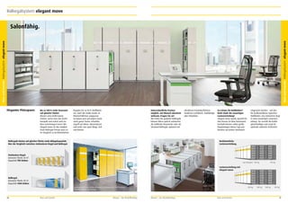 Rollregalsystem elegant move

Büro und Kanzlei Rollregalsystem elegant move

Büro und Kanzlei Rollregalsystem elegant move

Salonfähig.

Eleganter Platzsparer.

Bis zu 100 % mehr Stauraum
auf gleicher Fläche!
Warum extra Kellerräume
mieten, wenn man das Archiv
kompakt und schick auch im
Büro unterbringen kann? Mit
elegant move ist das möglich.
Dank Rollregal-Prinzip spart es
im Vergleich zu herkömmlichen

Unterschiedliche Fronten
möglich. Auf Wunsch akustisch
wirksam. Fragen Sie an!
Wer hätte das gedacht! Rollregale
können Büros optisch aufwerten.
Als halbhohe Raumteiler oder als
Vorwand-Rollregal, optional mit

Regalen bis zu 50 % Stellfläche
ein. Auch die Statik wurde an
Büroverhältnisse angepasst.
So haben jetzt auf jedem Stockwerk ganze Teams schnellen
Zugriff auf Akten, Büromaterial
und mehr. Das spart Wege, Zeit
und Kosten.

Rollregale bieten auf gleicher Fläche mehr Ablagekapazität.
Hier der Vergleich zwischen stationärem Regal und Rollregal.

attraktiven Frontoberflächen –
modernes Lochblech, Stahldesign
oder Holzdekor.

Zu schwer für Hohlböden?
Nein! Dank der neuartigen
Lastenverteilung!
elegant move wurde speziell für
den Einsatz im Büro konstruiert.
Deshalb können selbst große
Regalanlagen dieses Typs problemlos auf jedem Stockwerk

eingesetzt werden – auf den
für Großraumbüros typischen
Hohlböden. Das Geheimnis liegt
in einer neuartigen Lastenverteilung. Sie verteilt die Kräfte
gleichmäßiger und sorgt für
optimale statische Sicherheit.

Herkömmliche
Lastenverteilung.

Stationäres Regal.
Genutzte Fläche 20 m².
Kapazität 700 Ordner.

zum Beispiel: 750 kg

750 kg

Lastenverteilung mit
elegant move.
Rollregal.
Genutzte Fläche 20 m².
Kapazität 1400 Ordner.
250 kg

Seitenwand/Front standardmäßig in lichtgrau RAL 7035 lackiert.
Weitere Farben auf Anfrage.

36

Büro und Kanzlei

Mauser – Der Bestellkatalog

Mauser – Der Bestellkatalog

Büro und Kanzlei

500 kg

500 kg

250 kg

37

 