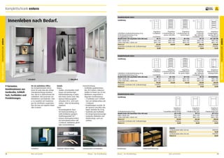 Komplettschrank entero

frei Verwendung

Komplettschrank entero
Ausführung

1

Schließfach-/Fachbodenbelastung 65 kg
Pendelstangenbelastung 42 kg
Auszugbelastung 25 kg
Modell (Tiefe 420 mm/lichte Tiefe 380 mm)
Höhe x Breite mm
Lichtes Maß Höhe x Breite mm
Preis in €
Zusätzlicher Fachboden inkl. Fachbodenträger
Preis in €

2

Flügeltüren
1 Schließfach
3 Fachböden
BF 4 T
1950 x 950
1800 x 945
613,00
77901953
23,00

Flügeltüren
6 Pendelstangen für
System Leitz/Elba

Flügeltüren
6 Pendelstangen für
System Zippel

BF 4 PLE
1950 x 950
1800 x 945
569,00
–
–

BF 4 PLZ
1950 x 950
1800 x 945
569,00
–
–

Flügeltüren
6 Pendelstangen für
System Leitz/Elba

Flügeltüren
6 Pendelstangen
für System Zippel

BF 5 PLE
1950 x 950
1800 x 945
613,00
–
–

BF 5 PLZ
1950 x 950
1800 x 945
613,00
–
–

Flügeltüren
1 Garderobe
inkl. Hutboden
3 Fachböden, kurz
BF 4 K
1950 x 950
1800 x 945
506,00
77902657
18,00

Flügeltüren
4 Hängeregisterauszüge DIN A4
1 Fachboden
BF 4 AH 1FB
1950 x 950
1800 x 945
1670,00
77901953
23,00

Flügeltüren
1 Garderobe
inkl. Hutboden
3 Fachböden, kurz
BF 5 K
1950 x 950
1800 x 945
557,00
77902658
21,00

Flügeltüren
Akten/Garderobe
Lüftungsschlitze

Komplettschrank entero
Ausführung

1

9 Varianten.
Kombinationen aus
Garderobe, Schließfach, Fachböden und
Pendelstangen.

613,00 €
Für ein wohnliches Office.
Der Komplettschrank entero
bietet für jedes Büro die richtige
Schrankeinrichtungs-Kombination. Mal ist er Aktenschrank mit
Schließfach. Mal Garderobe mit
Kleinfächern und Hutboden. Oder
er ist zusätzlich mit Pendelstangen für Schriftsätze ausgerüstet.
Hier hat man auf engstem Raum
alles in Einem.

2

506,00 €

Details
Korpus
•	 Stabiler, verschweißter Stahlkorpus mit hochwertiger
Einbrennlackierung in vielen
RAL-Farben (siehe Seite 198).
•	 Optional Höhenausgleichschrauben (18 €, nicht nachrüstbar – bitte bei Bestellung
angeben).
Türen
•	 Verwindungsfeste Türen
mit Kastenversteifung, in
Stahl-Drehbolzen gelagert,
Türöffnungswinkel 135 °.
•	 Sicherer Dreiriegelverschluss
mit Drehzylinderschloss inkl.
2 Schlüssel. Wahlweise gleichoder einzelschließend.

Inneneinrichtung
•	 Fachböden graphitschwarz
RAL 9011 lackiert, höhenverstellbar im Raster von 35 mm.
•	 Wahlweise eingerichtet in
folgenden Kombinationen
– 3 Fachböden und 1 Schließfach mit Zylinderschloss inkl.
2 Schlüssel.
– Pendelstangen verzinkt, für
die Systeme Leitz/Elba oder
Zippel, belastbar bis 42 kg.
– Garderobe plus Fachböden
– für Hängeregistraturauszüge.
– Garderobe (Hutboden und
Kleiderstange, auch ausziehbar).

Schließfach-/Fachbodenbelastung 60 kg
Pendelstangenbelastung 42 kg
Modell (Tiefe 500 mm/lichte Tiefe 460 mm)
Höhe x Breite mm
Lichtes Maß Höhe x Breite mm
Preis in €
Zusätzlicher Fachboden inkl. Fachbodenträger
Preis in €

Flügeltüren
1 Schließfach
3 Fachböden
BF 5 T
1950 x 950
1800 x 945
701,00
77901954
28,00

Komplettschrank entero
Ausführung

Fachbodenbelastung 60 kg
Modell (Tiefe 500 mm/lichte Tiefe 460 mm)
Höhe x Breite mm
Lichtes Maß Höhe x Breite mm
Preis in €
Zusätzlicher Fachboden inkl. Fachbodenträger
Preis in €

Flügeltüren
1 Hutboden
1 ausziehbare Kleiderstange
BF 5-6 GA
1950 x 600
1800 x 595
437,00
77902653
34,00

Flügeltüren
1 Hutboden
1 Kleiderstange quer
BF 5-G
1950 x 950
1800 x 945
462,00
77901954
28,00

Zubehör
Fachbodenteiler Höhe 140 mm
Preis in €
Fachbodenteiler Höhe 250 mm
Preis in €

Schließfach.

58

Büro und Kanzlei

Garderobe inklusive Ablage.

Lüftungsschlitze und Hutboden.

Mauser – Der Bestellkatalog

BF5KRQRWGEL
1950 x 950
1800 x 945
684,00
77902658
21,00

Pendelstange.

Mauser – Der Bestellkatalog

Flügeltüren
1 Hutboden
1 Kleiderstange quer
BF 5-12 G
1950 x 1200
1800 x 1195
585,00
77902653
34,00

39001194
15,00
39001195
18,00

Hängeregistraturauszug.

Büro und Kanzlei

59

Büro und Kanzlei Komplettschrank entero

Innenleben nach Bedarf.

Büro und Kanzlei Komplettschrank entero

10
Jahre
Garantie

 
