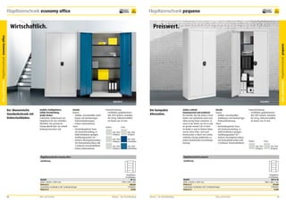 Flügeltürenschrank economy office

frei Verwendung

7
Jahre
Garantie

frei Verwendung

Stabiles Stahlgehäuse.
Solide Verarbeitung.
Große Fächer.
Praktischer Stahlschrank mit
Flügeltüren für den schnellen
Überblick. Die preiswerte
Lösung überall dort, wo schnell
Ordnung herrschen soll.

Details
Korpus
•	 Stabiler, verschweißter Stahlkorpus mit hochwertigen
Einbrennlackierungen.
•	 Farben nebenstehend.
Türen
•	 Verwindungsfeste Türen
mit Kastenversteifung, in
Stahl-Drehbolzen gelagert.
Türöffnungswinkel 135 °.
•	 Sicherer Dreiriegelverschluss
mit Drehzylinderschloss inkl.
2 Schlüssel. Einzelschließend.
•	 Farben nebenstehend.

314,00 €

Inneneinrichtung
•	 Fachböden graphitschwarz
RAL 9011 lackiert, belastbar
bis 50 kg, höhenverstellbar
im Raster von 35 mm.
Korpus

Die kompakte
Alternative.

Front
RAL 7035
lichtgrau

RAL 7035
lichtgrau

RAL 7035
lichtgrau

RAL 5010
enzianblau

RAL 7035
lichtgrau

Zeitlos schlicht.
Raumsparend und praktisch.
Ein Schrank, der mit seinen 4 Fachböden viel aufnehmen kann und
dabei wenig Raum einnimmt. Er
misst in der Breite nur 0,8 m und
ist gerade einmal 1,85 m hoch.
So findet er auch in kleinen Büros
immer einen Platz. Und auch
formal passt er durch sein zeitlos
schlichtes Design problemlos zu
jedem bestehenden Einrichtungskonzept.

Details
Korpus
•	 Stabiler, verschweißter
Stahlkorpus mit hochwertiger
Einbrennlackierung.
Türen
•	 Verwindungsfeste Türen
mit Kastenversteifung, in
Stahl-Drehbolzen gelagert.
Türöffnungswinkel 135 °.
•	 Sicherer Dreiriegelverschluss
mit Drehzylinderschloss inkl.
2 Schlüssel. Einzelschließend.

RAL 5007
brillantblau

Inneneinrichtung
•	 Fachböden graphitschwarz
RAL 9011 lackiert, belastbar
bis 50 kg, höhenverstellbar
im Raster von 35 mm.

Korpus

Front
RAL 7035
lichtgrau

Flügeltürenschrank economy office

RAL 7035
lichtgrau

Flügeltürenschrank pequeno

Ausführung

Ausführung

Modell
Höhe x Breite x Tiefe mm
Preis in €
Zusätzlicher Fachboden inkl. Fachbodenträger
Preis in €

60

Büro und Kanzlei Flügeltürenschrank pequeno

350,00 €

Der ökonomische
Standardschrank mit
Ordnerfachböden.

7
Jahre
Garantie

Preiswert.

Büro und Kanzlei Flügeltürenschrank economy office

Wirtschaftlich.

Flügeltürenschrank pequeno

Büro und Kanzlei

Flügeltüren
4 Fachböden
BF 4 L
1950 x 950 x 420
350,00
77902607
23,00

Mauser – Der Bestellkatalog

Modell
Höhe x Breite x Tiefe mm
Preis in €
Zusätzlicher Fachboden inkl. Fachbodenträger
Preis in €

Mauser – Der Bestellkatalog

Büro und Kanzlei

Flügeltüren
4 Fachböden
BF4-8-18
1850 x 800 x 420
314,00
77903092
21,00

61

 