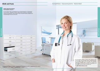Komplettbüro • Stauraumsysteme • Wartemöbel

Klinik und Praxis
Klarheit, Übersicht und Ordnung.
Eine Atmosphäre, die gut tut.

Klinik und Praxis

Klinik und Praxis

Der erste Eindruck zählt. Im Anmeldebereich wie im Untersuchungsraum, im Wartezimmer
wie im Arzt-Büro – Stahlmöbel von Mauser erfüllen höchste Ansprüche an Funktionalität,
Sicherheit und Wohnlichkeit. Zeitlos schlichtes Design und höchste Qualität ermöglichen den
trendunabhängigen Einsatz über viele Jahre.

1

2

3

5

4

„Bei Praxismöbeln erwarte ich neben einem ästhetisch klaren
Erscheinungsbild, dass die Qualität stimmt. Schubladenführungen
und Schranktüren müssen auch nach Jahren noch reibungslos
funktionieren. Schließlich geht es generell um Präzision und
Zuverlässigkeit. Und weil das so ist, richte ich Behandlungs- und
Wartezimmer nach wie vor gerne mit Mauser ein.“
1

Karteischrank client cardy, BVB 1E10, Seite 93.

4

Container line, LCZ98-333ED-K, Seite 32.

80

5

2

Drehstuhl genius II (Polster-Rücken), 452-3, Seite 70.

3

Arbeitstisch arcos, AE282-K, Seite 24.

Dr. Andrea Althaus-Uhrmann, Ärztin

Loungemöbel studio, Sessel, Seite 79.

81

 