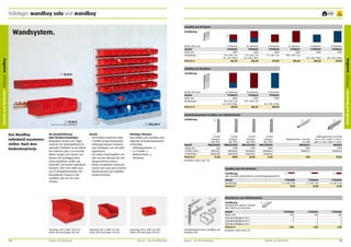 Teilelager wandboy solo und wandboy
wandboy mit mk-Kästen

Wandsystem.

Ausführung

7 Schienen
77900607
1000
45 x mk 5 rot
12 x mk 4 blau
253,40

8 Schienen
77900608
1000
72 x mk 5 rot
–
273,00

14 Schienen
77900613
2000
90 x mk 5 rot
24 x mk 4 blau
457,90

Preis in €

10 Schienen
77900610
1500
54 x mk 5 rot
24 x mk 4 blau
356,30

15 Schienen
77900614
2000
135 x mk 5 rot
–
482,50

12 Schienen
77900611
1500
108 x mk 5 rot
–
395,60

5 Schienen
77900609
1000
–
30 x mk 4 blau
206,40

8 Schienen
77900612
1500
–
48 x mk 4 blau
319,10

11 Schienen
77900615
2000
–
66 x mk 4 blau
408,30

wandboy mit mk-Kästen
1

Ausführung

13,10 €

Breite 1010 mm
Modell
Höhe mm
Bestückung
Preis in €

Systemkomponenten wandboy zum Selbstbestücken
2

Ausführung

17,30 €

3

(Hier mit nur 3 Kästen abgebildet).

Den Wandboy
individuell zusammenstellen. Nach dem
Baukastenprinzip.

Als Komplettlösung.
Oder flexibel bestückbar.
Kompaktes System aus Trägerschienen für Sichtlagerkästen in
optimaler Griffhöhe an der Wand.
Die Schienen gibt es in verschiedenen Längen zum Einsatz von
Mauser mk Sichtlagerkästen
unterschiedlicher Größe und
Stückzahl. Sie werden individuell
bestückt. Oder man wählt eine
von 12 Komplettvarianten. Die
kompakteste Lösung ist der
wandboy solo mit nur einer
Schiene.

Details
•	 Auf vertikal montierte StahlC-Profile werden horizontale
Aufhängeschienen montiert,
zum Einhängen von mk-Sichtlagerkästen.
•	 Für andere Kastengrößen einfach nur den Abstand der Aufhängeschienen ändern.
•	 Neben kompletten Schienen/
Kasten-Sets sind auch einzelne
Wandschienen zum Selbstbestücken lieferbar.

4

Wichtiger Hinweis:
Zum Aufbau von wandboy sind
folgende Systemkomponenten
notwendig:
•	 Aufhängeschienen 6
•	 2 x C-Profile 4
•	 Abdeckschiene 5
•	 mk-Kästen

C-Profil
lichtgrau
RAL 7035
Modell
WRS/40500
Länge mm
500
C-Profil rechts
39002475
C-Profil links
39004538
Preis in €
12,30
mk-Kästen siehe Seite 112.

7

4

Betrieb und Werkstatt

C-Profil
lichtgrau
RAL 7035
WRS/401500
1500
39000663
39004540
26,80

C-Profil
lichtgrau
RAL 7035
WRS/402000
2000
39000664
39004541
31,10

Ausführung
inkl. verzinkter Wandschiene und Befestigungsmaterial

6

124

C-Profil
lichtgrau
RAL 7035
WRS/401000
1000
39000662
39004539
19,00

Modell
Bestückung
Preis in €

Kastentyp mk 5: Höhe 73 mm/
Breite 100 mm/Länge 170 mm.

6

Abdeckschiene einseitig
verzinkt
WRABZS/E
1004
39000117
–
7,00

Aufhängeschiene verzinkt
für 4 x mk 3 oder 4 x mk 3z
oder 6 x mk 4 oder 9 x mk 5
WRAUZS
1004
39000423
–
10,00

wandboy solo mit mk-Kästen

5

Kastentyp mk 4: Höhe 130 mm/
Breite 148 mm/Länge 240 mm.

5

253,40 €

Kastentyp mk 6: Höhe 50 mm/
Breite 100 mm/Länge 90 mm.

Mauser – Der Bestellkatalog

Systemkomponeneten wandboy und
wandboy solo.

Mauser – Der Bestellkatalog

1

2

77903088
6 x mk 6 rot
13,10

77903089
6 x mk 5 rot
14,90

77903090
4 x mk 4 rot
17,30

77900028
402
4
4
–
3,00

77900029
502
5
5
3
3,60

77900030
602
6
6
4
4,20

Wandschiene zum Selbstbestücken
Ausführung
Wandschiene einzeln, verzinkt,
inkl. Dübel und Schrauben
Modell
Breite mm
Aufnahmefähigkeit mk 6
Aufnahmefähigkeit mk 5
Aufnahmefähigkeit mk 4
Preis in €
mk-Kästen siehe Seite 112.

7

Betrieb und Werkstatt

125

Betrieb und Werkstatt Teilelager wandboy

3

Breite 1010 mm
Modell
Höhe mm
Bestückung

Betrieb und Werkstatt Teilelager wandboy

5
Jahre
Garantie

frei Haus

 