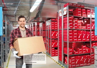 Archiv und Lager

Stationäre Regale • Rollregalsystem

Stationäre Regale und Rollregalsysteme.
Für Waren und Akten, Werkzeuge und Material.

Archiv und Lager

Archiv und Lager

Optimale Raumausnutzung, schnelle Orientierung, hoher Bedienkomfort,
Einrichtungsflexibilität, Stabilität und Qualität. Das sind die Merkmale der
Mauser Regale für Archiv und Lager. Konstruiert für den professionellen Einsatz.
Geprüft nach strengsten europäischen Richtlinien. Made in Germany!

„Aus meiner Sicht muss ein Regal flexibel sein. Ich erwarte zum
Beispiel, dass man in nur einer Regaleinheit gleich mehrere Ablagesysteme im Mix unterbringen kann. Sonst müsste man ja für lose
Ware, Kartons oder das Büroarchiv jeweils ein separates Regal kaufen.
Mauser löst das Problem mit einem Baukastensystem, das jede
Kombination ermöglicht und sich auch nach Jahren weiter ausbauen
lässt. Das gefällt mir.“
Ralf Hisserich, Stockroom Supervisor
1

136

Komplettregal converto doppelseitig verzinkt, Seite 144.

137

 