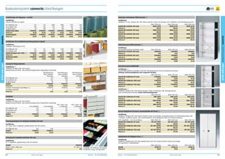 Baukastensystem converto Einrichtungen

frei Haus

Gekantete Seitenwände SWSR (einzeln)

Ausführung
System Leitz/Elba und Zippel.

Ausführung
Stahlblech, 19 mm, lichtgrau RAL 7035 lackiert (weitere Farben auf Anfrage), inkl. Schildleiste und Befestigungsmaterial.
Höhe 1900 mm
Höhe 2200 mm
Höhe 2500 mm
Modell (für Fachtiefe 300 mm)
SWSR 19/30
SWSR 22/30
SWSR 25/30
Preis in €
104,10
108,40
131,00
Modell (für Fachtiefe 350 mm)
SWSR 19/35
SWSR 22/35
SWSR 25/35
Preis in €
105,50
110,50
133,70
Modell (für Fachtiefe 600 mm)
SWSR 19/60
SWSR 22/60
SWSR 25/60
Preis in €
141,80
151,20
179,30
Modell (für Fachtiefe 700 mm)
SWSR 19/70
SWSR 22/70
SWSR 25/70
Preis in €
149,80
163,50
192,10

für Feldbreite mm
für Fachtiefe mm
Tragkraft kg/m
Modell (Leitz/Elba)
Preis in €
Modell (Zippel)
Preis in €

871
350
40
77900057
18,20
77900061
26,70

871
450
100
77900059
40,30
77900063
41,40

1000
350
40
77902081
22,40
77902553
30,70

1000
450
100
77904384
45,00
77904391
45,00

1130

350
40
77900058
21,70
77900062
29,30

1130
450
100
77900060
41,80
77900064
46,40

Sockelboden für Pendelheftereinrichtung (System Zippel)
Ausführung
Stahlblech, Abkantung 25 mm.
für Feldbreite mm
für Fachtiefe mm
Modell (lichtgrau RAL 7035)
Preis in €
Modell (verzinkt)
Preis in €

Tiefentrennwand SWTO (einzeln)
871
350
77900026
30,70
77900027
24,00

1

871
700
77900022
42,10
77900023
34,90

1000
350
77904537
34,00
77904538
27,00

1000
700
77904539
48,40
77904540
42,50

1130

350
77900024
37,20
77900025
29,90

1130
700
77900020
54,70
77900021
50,20

1

2

2

Ausführung
kunststoffbeschichtete Hartplatte, weiß
Modell (für Fachtiefe 300 mm)
Preis in €
Modell (für Fachtiefe 350 mm)
Preis in €
Modell (für Fachtiefe 600 mm)
Preis in €

1

1

Archiv und Lager Baukastensystem converto

Archiv und Lager Baukastensystem converto

Pendelstange mit Trägerpaar – verzinkt

10
Jahre
Garantie

Höhe 1895 mm
31000853
7,10
31000854
8,60
31000858
16,20

Höhe 2195 mm
31000860
8,30
31000861
10,00
31000865
18,80

Höhe 2495 mm
31000867
9,60
31000868
11,40
31000872
21,40

Auszug für Hängeregistratur
3

Ausführung 2
Stahlblech, lichtgrau RAL 7035 lackiert.
Kippsicherung als Wand- oder Bodenbefestigung beim Regalaufbau notwendig!

für Feldbreite mm
für Fachtiefe mm
Tragkraft kg/m
Modell
Preis in €
Variabler Trennsteg für Querablage
benötigte Stückzahl
Preis in €

Teleskopauszug
ohne variablen
Trennsteg
871
350
50
77900007
122,00
77900014
2
6,70

3

Teleskopauszug
ohne variablen
Trennsteg
1000
350
50
77901937
124,40
77900014
2
6,70

Teleskopauszug
ohne variablen
Trennsteg
1130
350
50
77900008
125,80
77900014
3
6,70

für Feldbreite mm
für Fachtiefe mm
Tragkraft kg/m
Modell
Preis in €

Leerschublade
871
350
50
77900010
237,90

Leerschublade
1130
350
50
77900009
217,90

inkl. 2 Quer- und
2 Längsteiler
871
350
50
77901867
247,80

inkl. 2 Quer- und
2 Längsteiler
1130
350
50
77901868
270,90

1130
77900012
32,30

Außenblende für Flügeltür (Paar)

Trennsteg für Schublade (Fachtiefe 350 mm)
Ausführung
VE: 2 Längsteiler, graphitschwarz RAL 9011 lackiert.
Modell
Breite x Tiefe x Höhe mm
Preis in €

154

31002070
10 x 328 x 65 Schublade mit Griffleiste auf Anfrage.
7,70 Im Bild inkl. Längs- und Querteiler.

Archiv und Lager

Höhe 2495 mm
SWB 25/87
116,20
SWB 25/100
127,90
SWB 25/113
138,30

Mauser – Der Bestellkatalog

4

5

6

6

Ausführung
Stahlblech, lichtgrau RAL 7035 oder graphitschwarz RAL 9011 lackiert (weitere Farben auf Anfrage).
Pro Regal/Zeile 2 Außenblenden.
Höhe 1900 mm
Höhe 2200 mm
Modell
RFTAB 19
RFTAB 22
Preis in €
54,60
59,10

Mauser – Der Bestellkatalog

3

5

Ausführung
Stahlblech, lichtgrau RAL 7035 lackiert (weitere Farben auf Anfrage). Dreiriegelverschluss mit Drehzylinderschloss inkl.
2 Schlüssel, wahlweise gleich- oder einzelschließend. Verwindungsfeste Türen mit Kastenversteifung.
Tiefe: Regaltiefe + 25,5 mm (Schloss)
Höhe 1900 mm
Höhe 2200 mm
Höhe 2500 mm
Modell (für Feldbreite 871 mm)
RFT 409 19/87
RFT 409 22/87
RFT 409 25/87
Preis in €
320,60
338,20
361,70
Modell (für Feldbreite 1000 mm)
RFT 409 19/100
RFT 409 22/100
RFT 409 25/100
Preis in €
339,70
358,20
379,40
Modell (für Feldbreite 1130 mm)
RFT 409 19/113
RFT 409 22/113
RFT 409 25/113
Preis in €
357,00
377,40
398,50

Ausführung
VE: 2 Quer- und 2 Längsteiler, graphitschwarz RAL 9011 lackiert.
871
77900011
30,30

Höhe 2495 mm
77900003
41,20
77901966
46,50
77900006
51,30

Vorsatz-Flügeltüren für Grund- und Anbaufelder RFT (Paar)

Trennstegaufnahme für Schublade (Fachtiefe 350 mm)

für Feldbreite mm
Modell
Preis in €

Ausführung 3
kunststoffbeschichtete Hartplatte, weiß, inkl. Montagematerial. Auch als Rückwand einsetzbar.
Achtung: Feld-Kreuzdiagonale muss eingesetzt werden!
Höhe 1895 mm
Höhe 2195 mm
Modell (für Feldbreite 871 mm)
77900001
77900002
Preis in €
32,70
37,00
Modell (für Feldbreite 1000 mm)
77902952
77901936
Preis in €
38,30
41,70
Modell (für Feldbreite 1130 mm)
77900004
77900005
Preis in €
40,60
46,10
Ausführung 4
Stahlblech, lichtgrau RAL 7035 lackiert (weitere Farben auf Anfrage), inkl. Montagematerial.
Auch als Rückwand einsetzbar. Ersetzt Feld-Kreuzdiagonale!
Höhe 1895 mm
Höhe 2195 mm
Modell (für Feldbreite 871 mm)
SWB 19/87
SWB 22/87
Preis in €
97,10
107,90
Modell (für Feldbreite 1000 mm)
SWB 19/100
SWB 22/100
Preis in €
108,40
118,00
Modell (für Feldbreite 1130 mm)
SWB 19/113
SWB 22/113
Preis in €
116,20
127,90

2

Schublade
Ausführung
Stahlblech, lichtgrau RAL 7035 lackiert.
Kippsicherung als Wand- oder Bodenbefestigung beim Regalaufbau notwendig!

Breitentrennwand SWBH/SWB

Archiv und Lager

Höhe 2500 mm
RFTAB 25
63,90

155

 