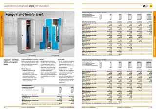 Garderobenschrank Z und pitch mit Schrägdach

frei Haus

Garderobenschrank pitch mit Schrägdach auf Sockel

Angenehm viel Platz.
Selbst auf engstem
Raum.

ab 373,00 €

So gut kann Effizienz aussehen.
Je nach Ausmaß des Raumes wählt
man entweder den Z-förmig unterteilten Schrank Z oder den pitch
mit hohem Einzelfach.
Details Allgemein
•	 Robuster Stahlkorpus mit
2-Komponenten-Pulverbeschichtung in vielen
RAL-Farben (siehe Seite 198).
•	 Drehriegelverschluss für
Vorhängeschloss (bis 7 mm
Bügelstärke/nicht im Lieferumfang enthalten).

Ausführung je Abteil
1 fest eingebauter Hutboden
1 Metall-Kleiderstange
mit 3 verschiebbaren Kleiderhaken

2

Höhe 1900 mm/Tiefe 500 mm
1-abteilig
2-abteilig
Modell (Abteilbreite 200 mm)
GS1511120
GS1511220
Schrankbreite mm
200
400
Preis in €
176,00
249,00
Modell (Abteilbreite 250 mm)
GS1511125
GS1511225
Schrankbreite mm
250
500
Preis in €
186,00
274,00
Modell (Abteilbreite 300 mm)
GS1511130
GS1511230
Schrankbreite mm
300
600
Preis in €
202,00
299,00
Modell (Abteilbreite 350 mm)
GS1511135
GS1511235
Schrankbreite mm
350
700
Preis in €
211,00
324,00
Modell (Abteilbreite 400 mm)
GS1511140
GS1511240
Schrankbreite mm
400
800
Preis in €
225,00
350,00
Modell (Abteilbreite 450 mm)
GS1511145
GS1511245
Schrankbreite mm
450
900
Preis in €
236,00
375,00
Modell (Abteilbreite 500 mm)
GS1511150
GS1511250
Schrankbreite mm
500
1000
Preis in €
248,00
400,00
Modell (Abteilbreite 600 mm)
GS1511160
GS1511260
Schrankbreite mm
600
1200
Preis in €
273,00
450,00
Optional Drehzylinder- oder Münzpfandschloss. Zubehör: Nummernschild siehe Seite 172.

ab 754,00 €

Details Z
•	 Variabel planbare Komplettschränke mit 1 oder 2 Abteilen
in 2 verschiedenen Abteilbreiten, auf Sockel (150 mm).
•	 Türen links, bzw. rechts angeschlagen, Verstärkungsprofil
an der Verschlussseite.
•	 Abteile sind durch platzoptimierende z-förmige Mitteltrennwand getrennt. Belüftung durch
Lüftungsschlitze in der Rückwand.

Details pitch
•	 Mit 100 mm hohem Schrägdach.
Das Schrankdach hat einen
Neigungswinkel von 11,4 °, so
bleibt es sauber und nichts wird
darauf vergessen.
•	 Variabel planbare Komplettschränke mit 1 bis 5 Abteilen in
8 verschiedenen Abteilbreiten,
wahlweise auf Sockel oder
Füßen (150 mm).
•	 Türen mit Lüftungsschlitzen und
Etikettenrahmen. Wahlweise
links oder rechts angeschlagen,
Verstärkungsprofil an der Verschlussseite.

Garderobenschrank Z
Ausführung je Einzelfach
1 Metall-Kleiderstange
mit je 3 verschiebbaren Kleiderhaken

2

Höhe 1800 mm/Tiefe 500 mm
2-abteilig
Modell (Abteilbreite 150/300 mm)
GSZ1111215
Schrankbreite mm
300
Preis in €
462,00
Modell (Abteilbreite 200/400 mm)
GSZ1111220
Schrankbreite mm
400
Preis in €
486,00
Optional Drehzylinder- oder Münzpfandschloss. Zubehör: Nummernschild siehe Seite 172.

168

Personal- und Sozialräume

1

4-abteilig
GSZ1111415
600
754,00
GSZ1111420
800
801,00

Mauser – Der Bestellkatalog

3-abteilig
GS1511320
600
373,00
GS1511325
750
410,00
GS1511330
900
448,00
GS1511335
1050
485,00
GS1511340
1200
522,00
GS1511345
1350
583,00
GS1511350
1500
646,00
–
–
–

4-abteilig
GS1511420
800
495,00
GS1511425
1000
545,00
GS1511430
1200
594,00
GS1511435
1400
668,00
GS1511440
1600
742,00
–
–
–
–
–
–
–
–
–

5-abteilig
GS1511520
1000
726,00
GS1511525
1250
785,00
GS1511530
1500
872,00
–
–
–
–
–
–
–
–
–
–
–
–
–
–
–

3-abteilig
GS2511320
600
373,00
GS2511325
750
410,00
GS2511330
900
448,00
GS2511335
1050
485,00
GS2511340
1200
522,00
GS2511345
1350
583,00
GS2511350
1500
646,00
–
–
–

4-abteilig
GS2511420
800
495,00
GS2511425
1000
545,00
GS2511430
1200
594,00
GS2511435
1400
668,00
GS2511440
1600
742,00
–
–
–
–
–
–
–
–
–

5-abteilig
GS2511520
1000
726,00
GS2511525
1250
785,00
GS2511530
1500
872,00
–
–
–
–
–
–
–
–
–
–
–
–
–
–
–

Garderobenschrank pitch mit Schrägdach auf Füßen
Ausführung je Abteil
1 fest eingebauter Hutboden
1 Metall-Kleiderstange
mit 3 verschiebbaren Kleiderhaken

Höhe 1900 mm/Tiefe 500 mm
1-abteilig
2-abteilig
Modell (Abteilbreite 200 mm)
GS2511120
GS2511220
Schrankbreite mm
200
400
Preis in €
176,00
249,00
Modell (Abteilbreite 250 mm)
GS2511125
GS2511225
Schrankbreite mm
250
500
Preis in €
186,00
274,00
Modell (Abteilbreite 300 mm)
GS2511130
GS2511230
Schrankbreite mm
300
600
Preis in €
202,00
299,00
Modell (Abteilbreite 350 mm)
GS2511135
GS2511235
Schrankbreite mm
350
700
Preis in €
211,00
324,00
Modell (Abteilbreite 400 mm)
GS2511140
GS2511240
Schrankbreite mm
400
800
Preis in €
225,00
350,00
Modell (Abteilbreite 450 mm)
GS2511145
GS2511245
Schrankbreite mm
450
900
Preis in €
236,00
375,00
Modell (Abteilbreite 500 mm)
GS2511150
GS2511250
Schrankbreite mm
500
1000
Preis in €
248,00
400,00
Modell (Abteilbreite 600 mm)
GS2511160
GS2511260
Schrankbreite mm
600
1200
Preis in €
273,00
450,00
Optional Drehzylinder- oder Münzpfandschloss. Zubehör: Nummernschild siehe Seite 172.

Mauser – Der Bestellkatalog

Personal- und Sozialräume

169

Personal- und Sozialräume Garderobenschrank Z und pitch

Personal- und Sozialräume Garderobenschrank Z und pitch

Kompakt und komfortabel.

1

2
Jahre
Garantie

 